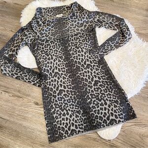 Cache Sweater Leopard Print Metallic Cowl Neck Long Sleeve Party Small